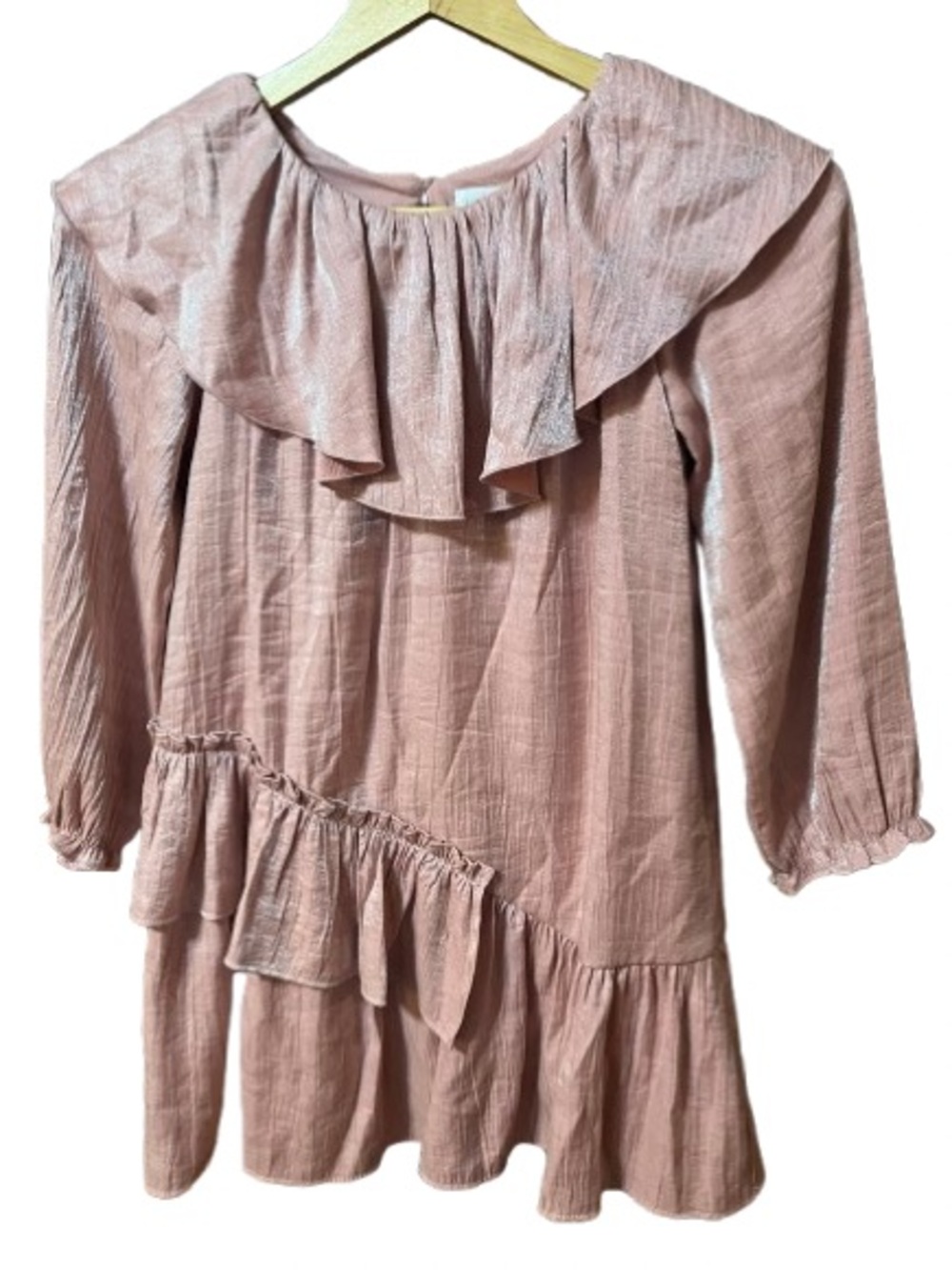 Zara Dusty Pink Shimmering Ruffle-Trim Dress Size 9